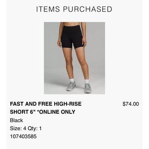 Lululemon Fast and Free High-Rise Short 6"